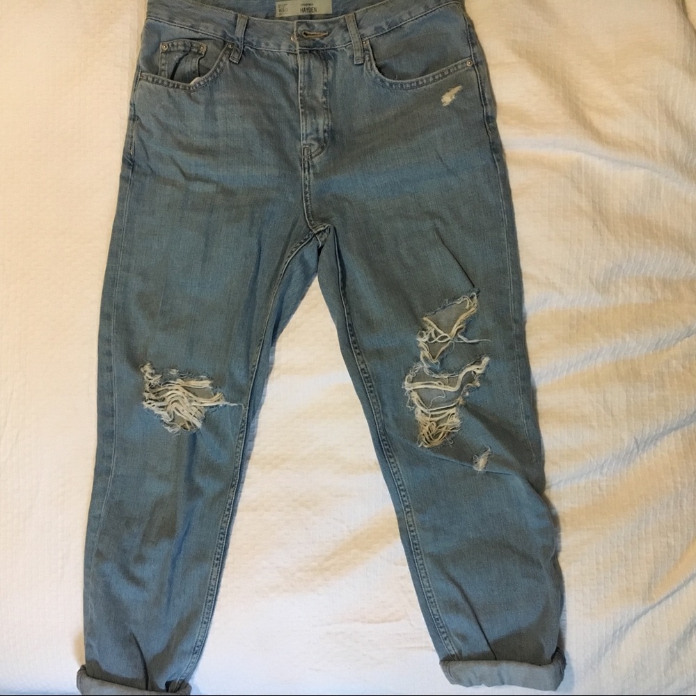 Hayden Topshop Distressed Light Wash Moto Jeans